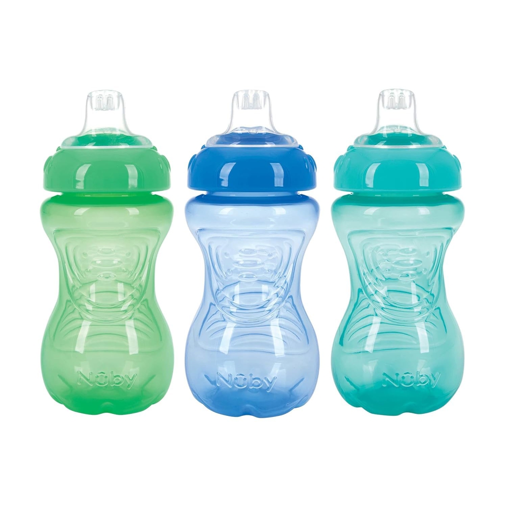Nuby Easy Grip Soft Spout Cup | Soft Silicone | BPA Free | 6m+ | 300 ml | Pack Of 3 - Boy Edition