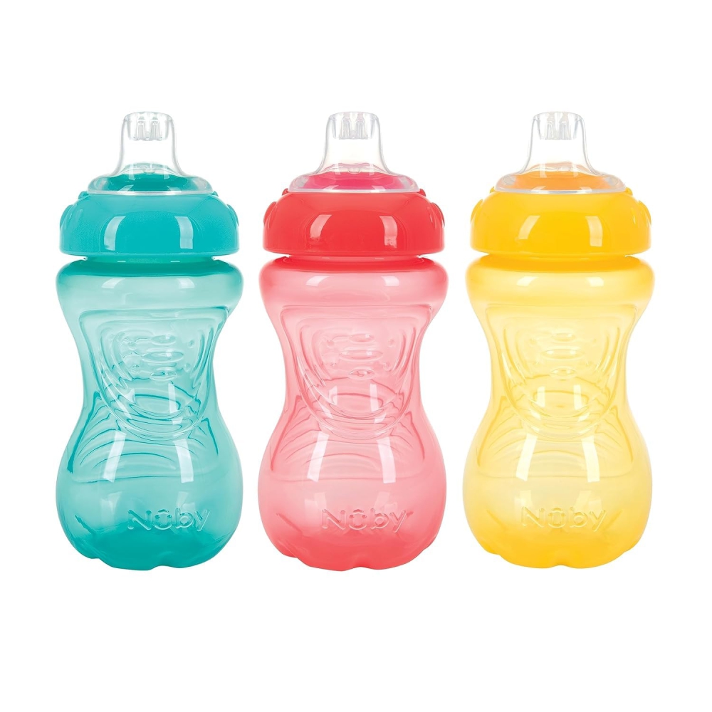Nuby Easy Grip Soft Spout Cup | Soft Silicone | BPA Free | 6m+ | 300 ml | Pack Of 3 - Girl Edition