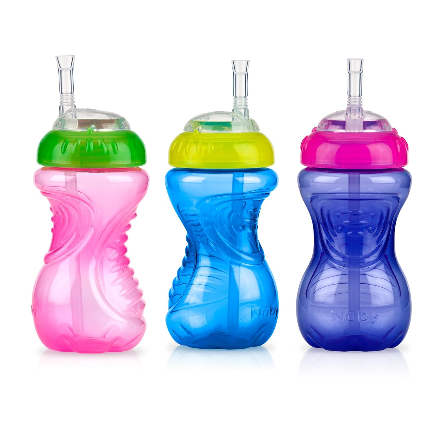 Nuby 3 Piece Girl No-Spill Cup with Flex Straw, 10 Ounce