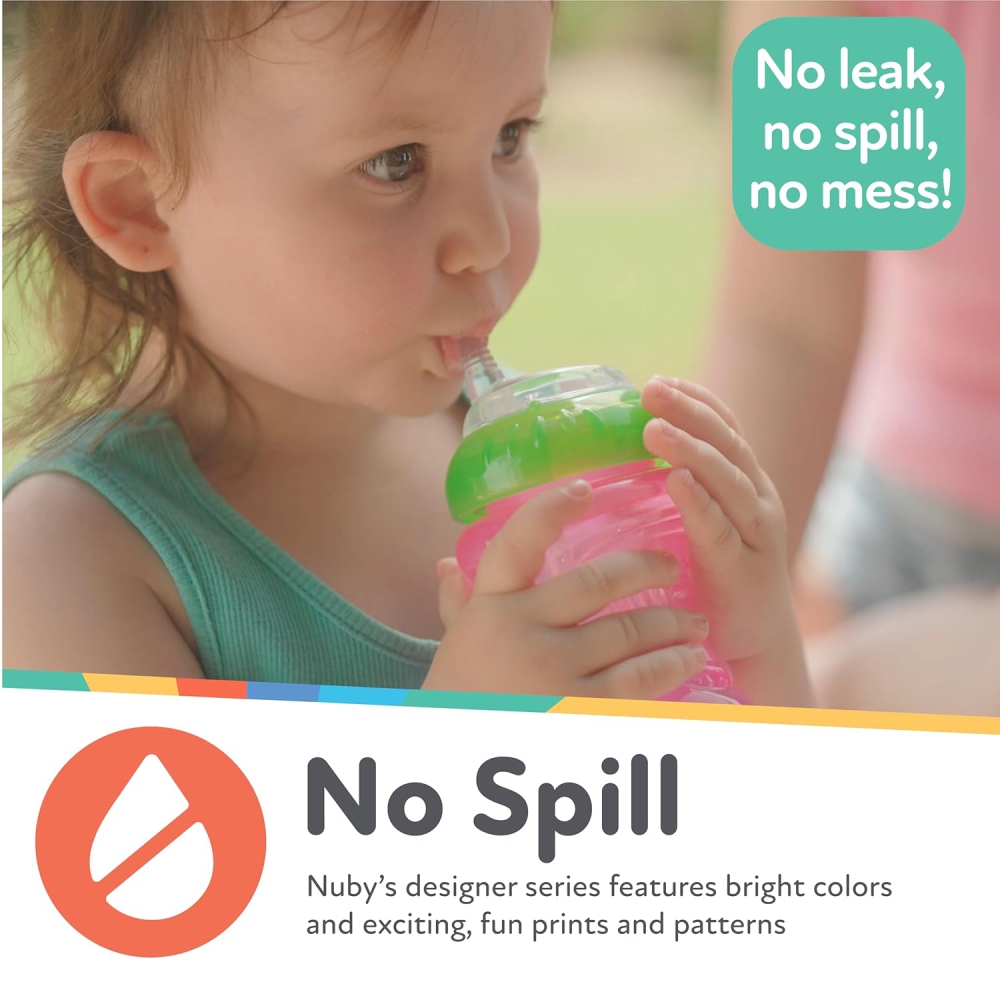 Nuby Easy Grip Soft Straw Cup | BPA Free | 12m+ | 300 ml | Pack Of 3 - Assorted - Image 7
