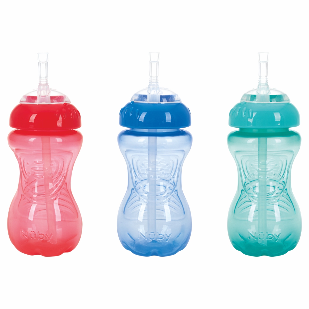 Nuby Easy Grip Soft Straw Cup | BPA Free | 12m+ | 300 ml | Pack Of 3 - Boy Edition