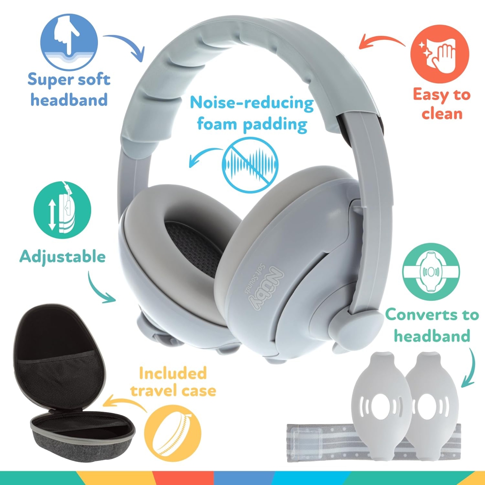 Nuby Soft Sounds 2-in-1 Noise Cancelling Earmuffs - Grey - Image 9